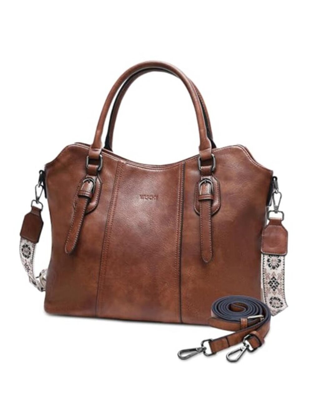 Brown Vegan Leather Hobo Shoulder Crossbody Tote Bag Women Travel Work Purse